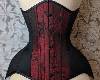 Red Jacquard Longline Conical Rib Waist training Corset