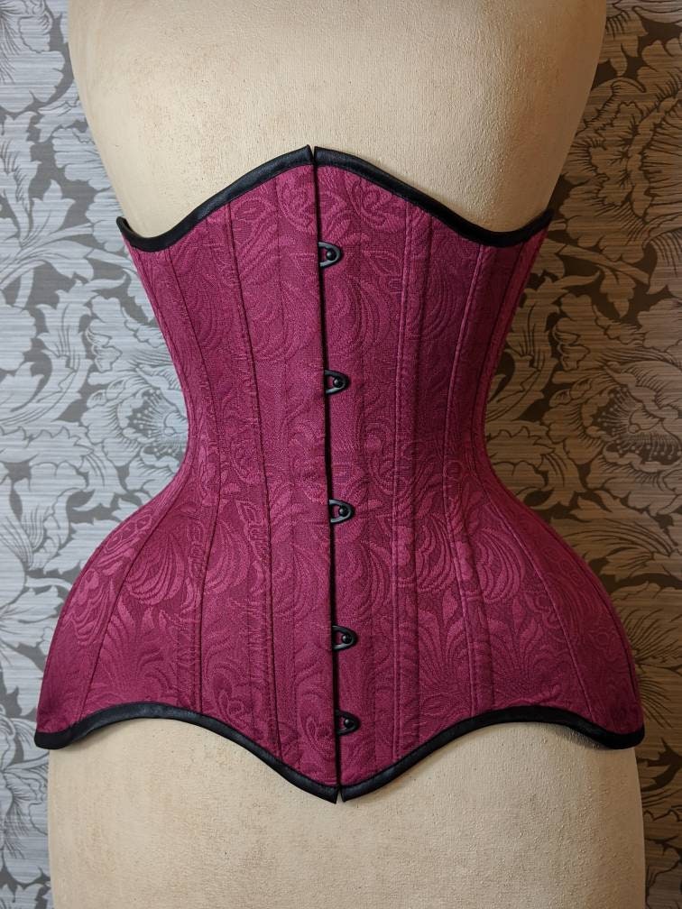 BESPOKE Bordeaux Longline Conical Rib Waist Training Corset 