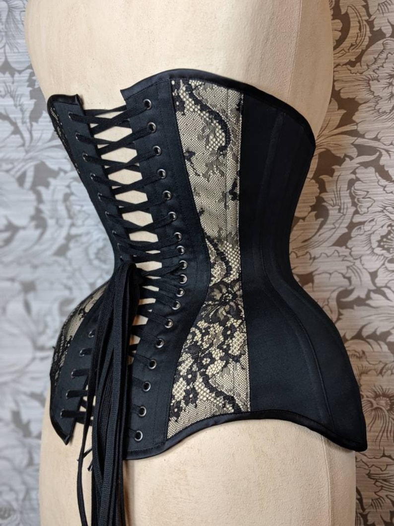 BESPOKE Black Lace Longline Conical Rib Waist training