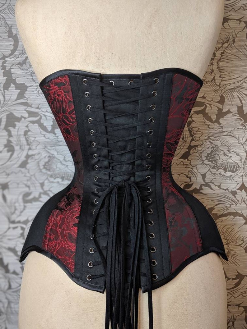Red Jacquard Longline Conical Rib Waist Training Corset Etsy
