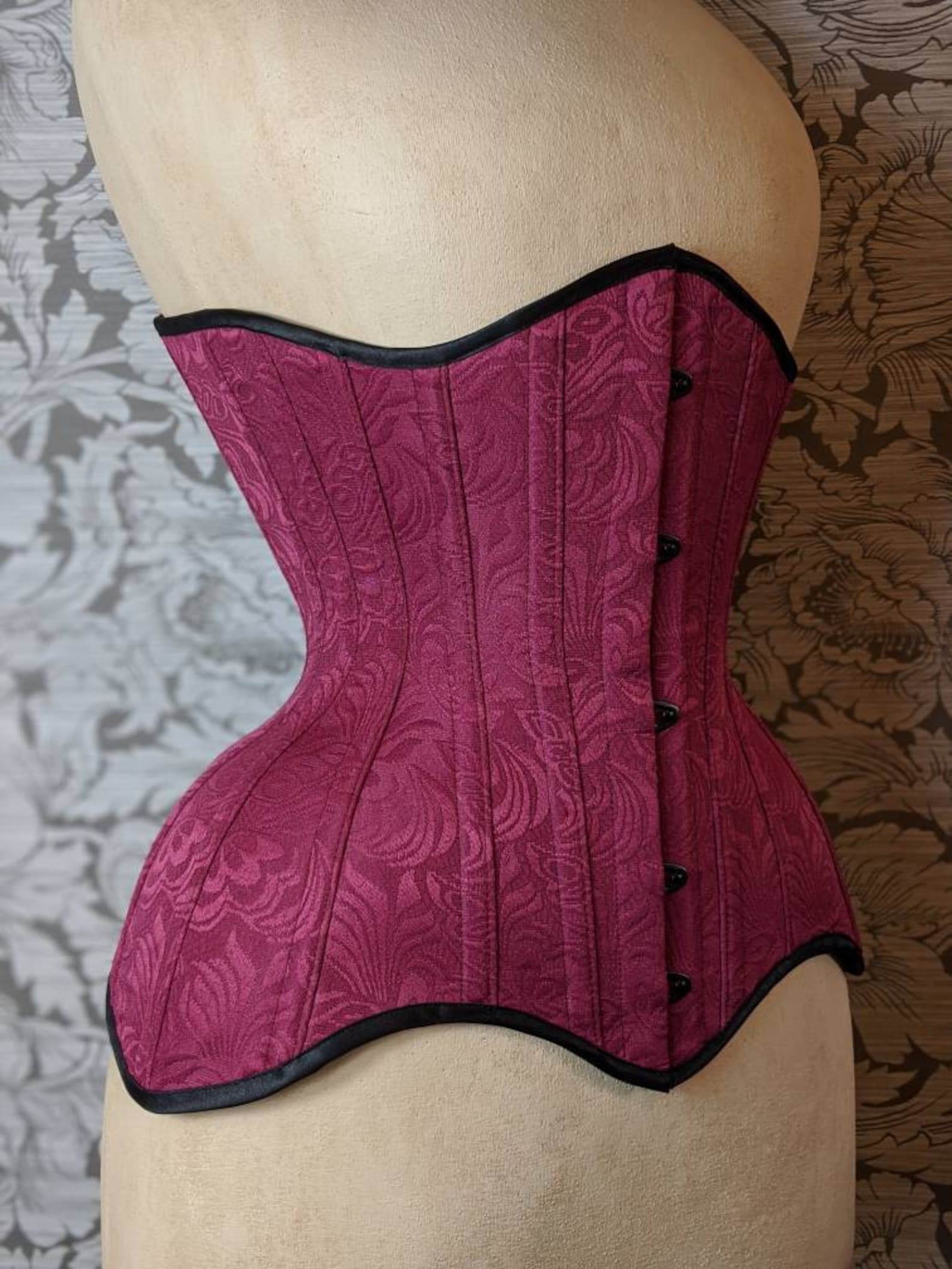 BESPOKE Bordeaux Longline Conical Rib Waist Training Corset - Etsy