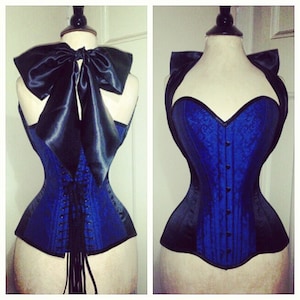 BESPOKE Electric Blue brocade Halterneck overbust corset