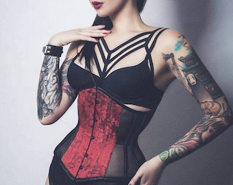 BESPOKE Red and black sheer waist training underbust corset