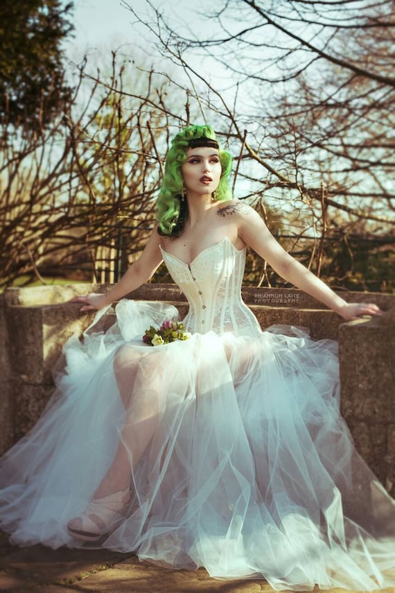 Bespoke Ivory and Sheer Lace Overbust Corset