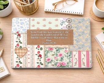 Floral Patchwork Laptop Case: Bible Verse Macbook Cover, Customizable