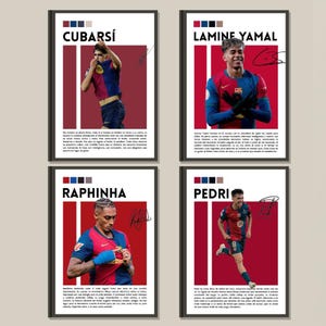 Pacchetto poster di calcio, Lamine Yamal, Raphinha, Cubarsí, Pedri, FC Barcelona, download digitale, regalo di calcio, calciatori promettenti.