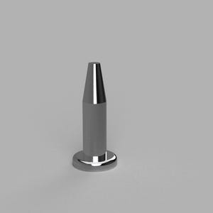 May include: A silver-colored, cylindrical object with a flared top and a circular base. The object has a polished, reflective surface, suggesting a metallic material. The design is simple and modern, with clean lines and a minimalist aesthetic.