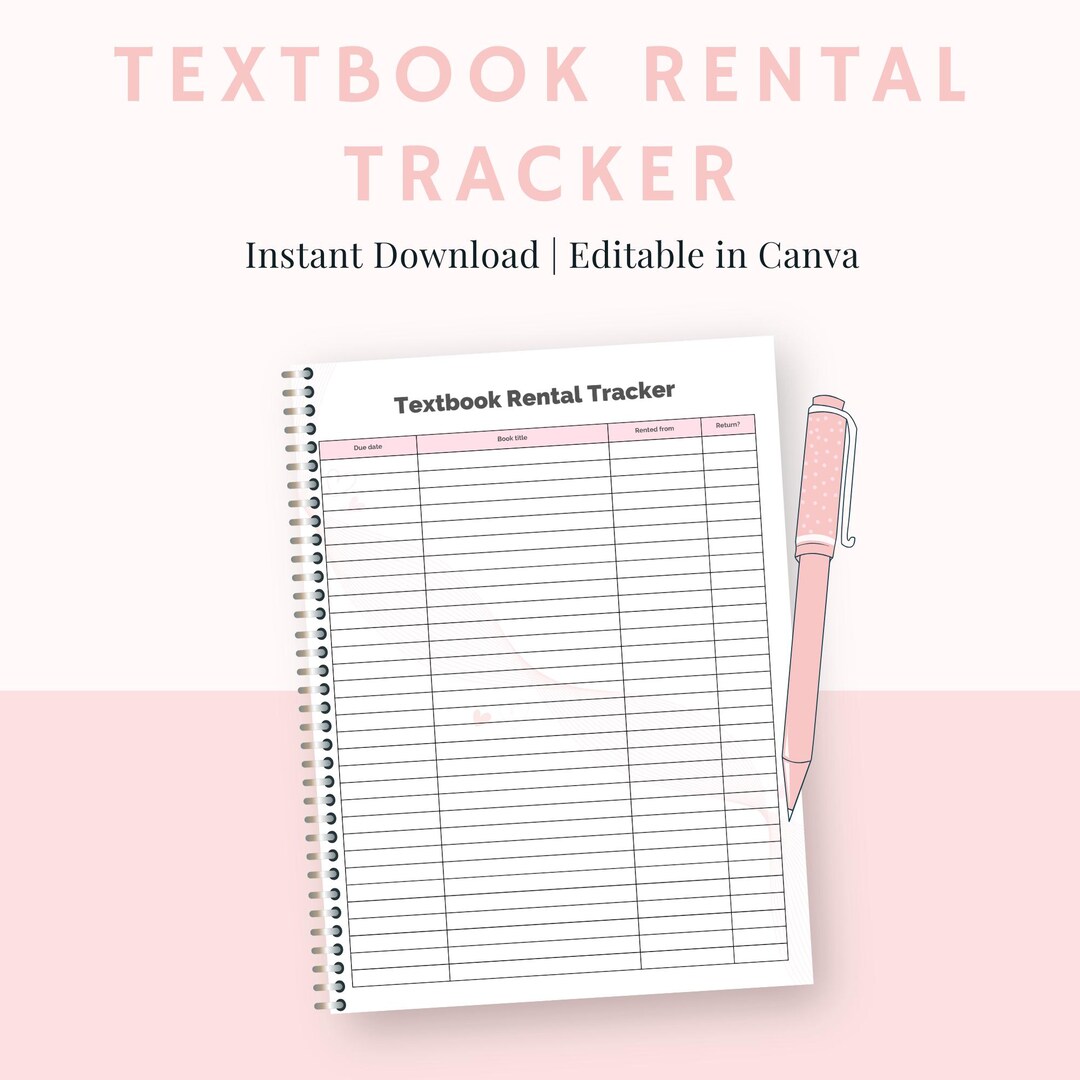 Textbook Rental Tracker Printable | College Student Organization ...