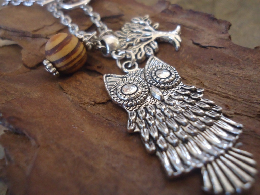 ROOT WOOD OWL long delicate chain with tree and owl 11 Etsy