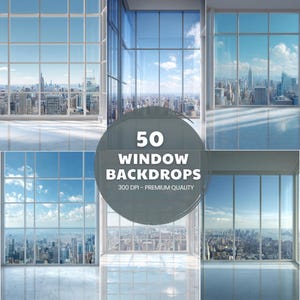 Window Office Digital Backdrops for Professional Headshots and Business Portraits, Zoom Backdrop Overlay with Blurred, Elegant Design