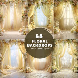 Golden Maternity Portrait Backdrop, Floral Digital Background for Pregnancy Photoshoot, Elegant Studio Scene Full Body Baby Bump Photography
