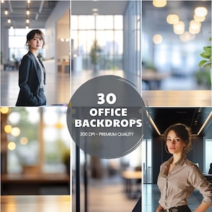 Modern Office Digital Backdrops for Professional Headshots and Business Portraits, Zoom Backdrop Overlay with Blurred, Elegant Design