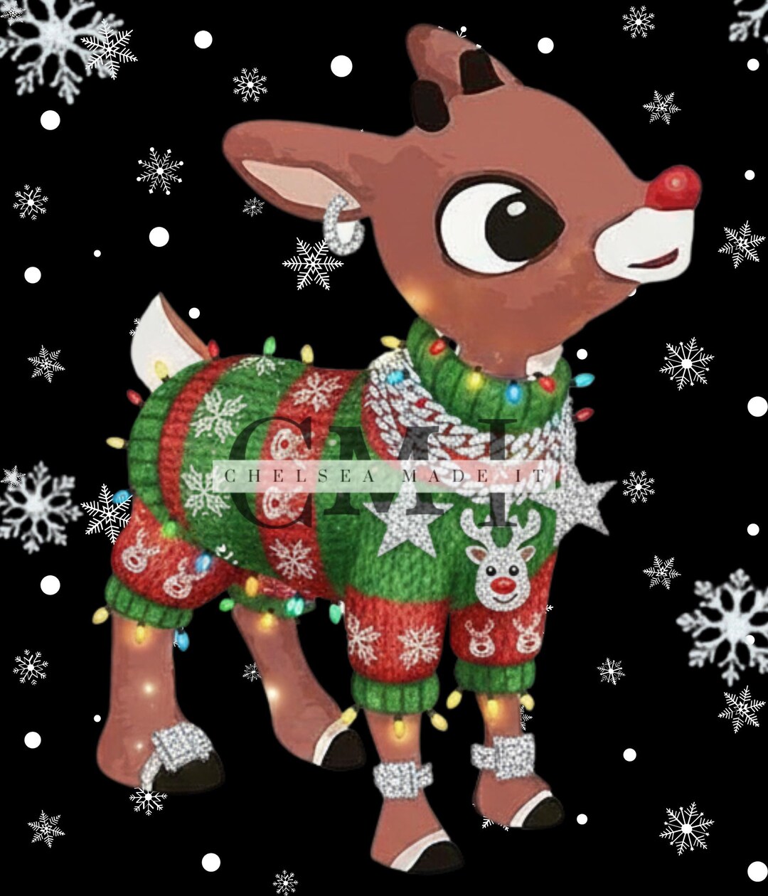 Rudolph Reindeer Bling PNG Christmas Drip Ice Jewelry Holiday Portrait ...