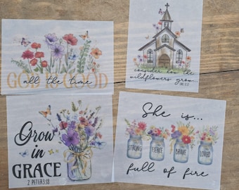 Watercolor floral Bible Tip-In Vellum Sheets set of 4 | Christian Bible Journaling Insert | Scripture Study Tool | Faith Planner Supply