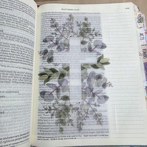 Bible Tip-Ins vellum eucalyptus empty cross set of 6 Bible Journaling Insert | loaded Bible accessories | Faith Planner Supply he is risen
