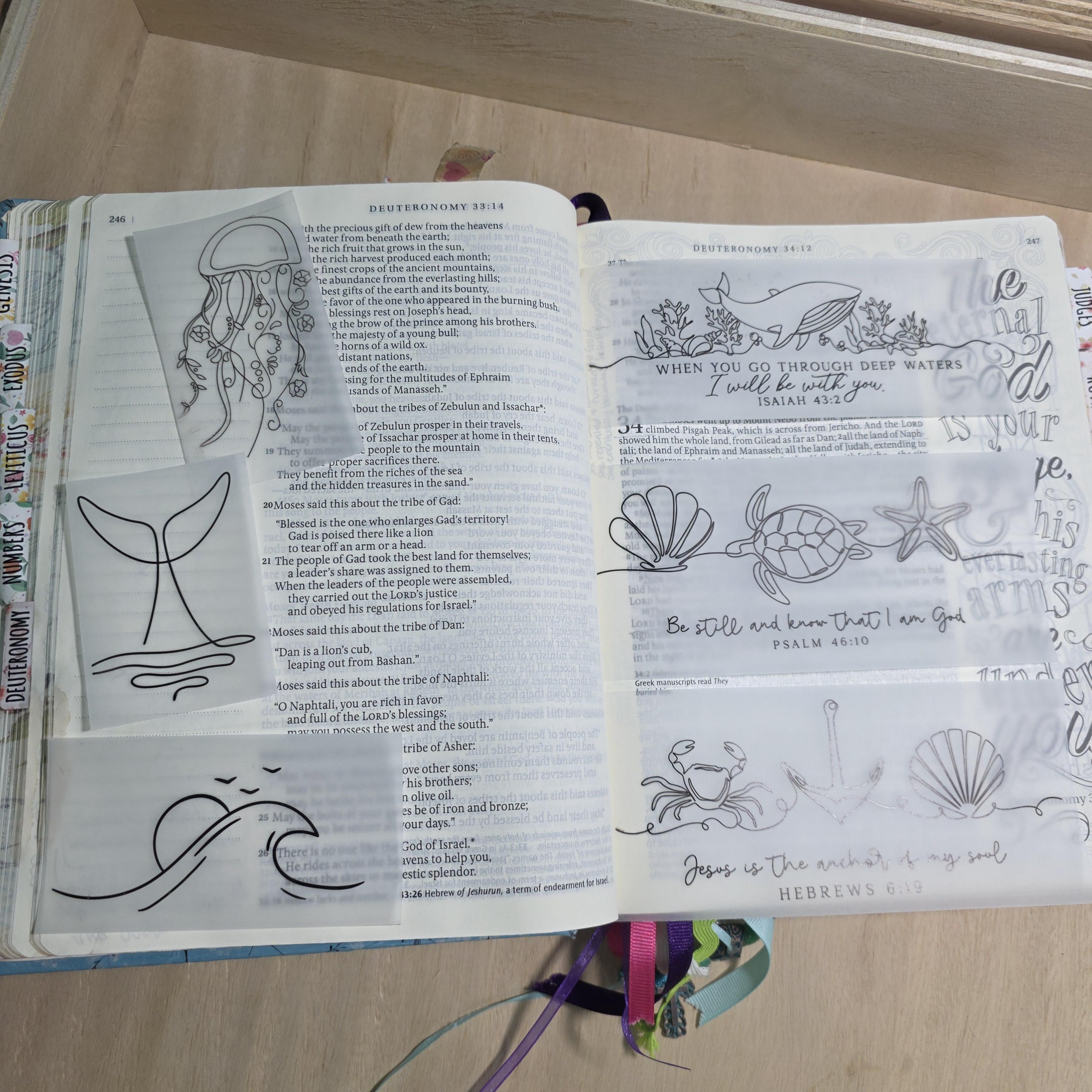 Ocean Themed Line Art Bible Tip-ins Vellum | Bible Journaling Insert ...