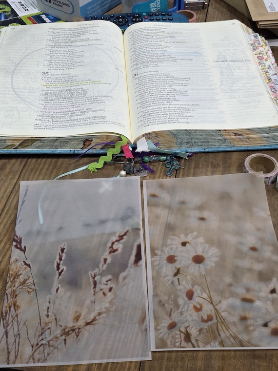 Boho floral theme Bible Tip-In Vellum Sheets set of 2 | Christian Bible Journaling Insert | Scripture Study Tool | Faith Planner Supply