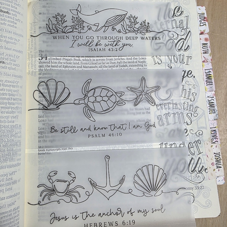Seashell Scriptures Ocean Themed Line Art Bible Tip-ins Vellum | Bible Journaling Insert ...