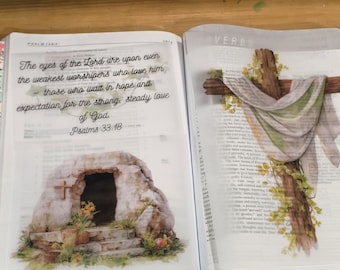 Ivy cross and empty grave Bible Tip-In Vellum Sheets set of 3 | Christian Bible Journaling Insert | Scripture Study| Faith Planner psalm 33