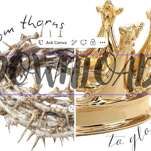 May include: A split-view graphic featuring a crown of thorns on the left and a polished gold crown on the right. The text "from thorns" appears in the upper left, "download" is centered across the image, and "to glory" is in the lower right.
