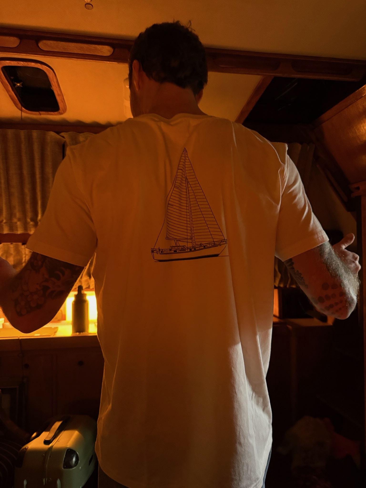 Personalized Sailboat T-shirt - Custom Boat Line Drawing on Front