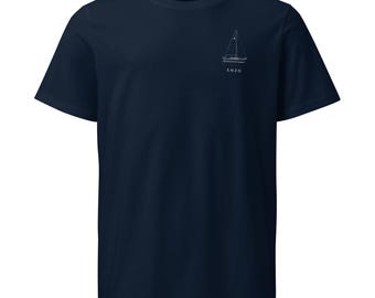 Camiseta del velero Catalina (dibujo lineal en la parte delantera y trasera)