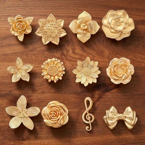 Solid Brass Floral Drawer Knobs - Vintage Gold Cabinet Pulls, Eclectic Dresser Hardware, Maximalist Home Decor, Unique Wardrobe Handles