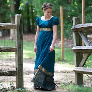 Regency Dress, Size 2, Jane Austen Dress, High Waisted, Dark Teal, Saree, Regency Ball Gown, Bridgerton Ball Gown
