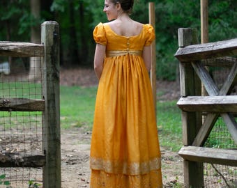 Regency Dress, Size 2, Jane Austen Dress, High Waisted, Mustard Yellow, Saree, Regency Ball Gown, Bridgerton Ball Gown