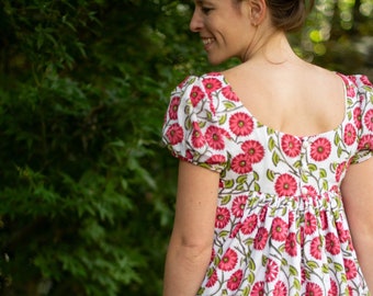 Regency Dress, Size 6, Jane Austen Dress, High Waisted, Regency Gown, Floral, Indian Block Print