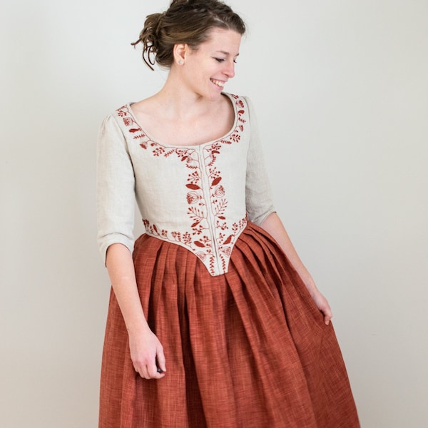 Colonial Costume, Hand Embroidered, 18th Century Gown, American revolution, 18th Century Colonial Gown Size 4