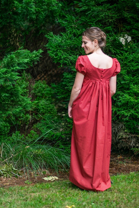 red regency dress Burgundy Velvet Jane Austen Ball Dress for Regency Events