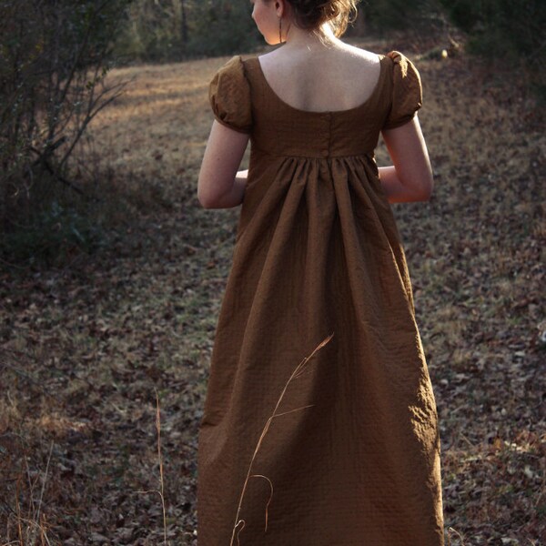 Regency Bronze Ballkleid, Reenactment, Kostüm, echte Seide, Größe 2/4-Misses