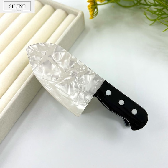 Knife Hair Clip, Black White Hair Claw, Chopper Acetate Hair Clamp, Fun Halloween Hair Accessories, Gift For Chef, Gift For Her, Cosplay