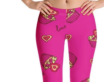 Valentines Day Cupcake Leggings in Pink