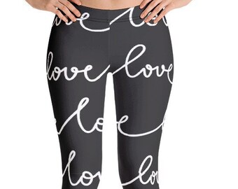 Valentine's Day Leggings in charcoal black with Love in white lettering