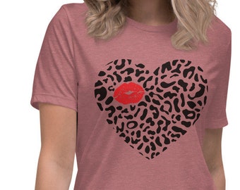Heart Graphic T-Shirt for women, Valentine's Day tee for women, Leopard print heart tee for women