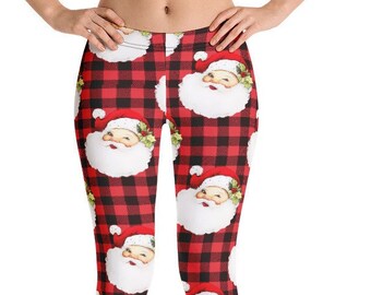 Santa Buffalo Plaid Christmas Leggings for Women