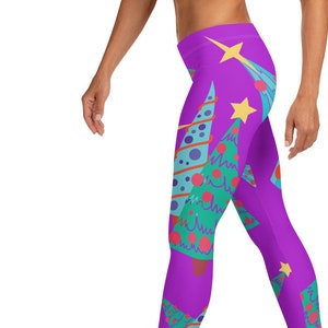 Christmas leggings for women with Bright Christmas trees