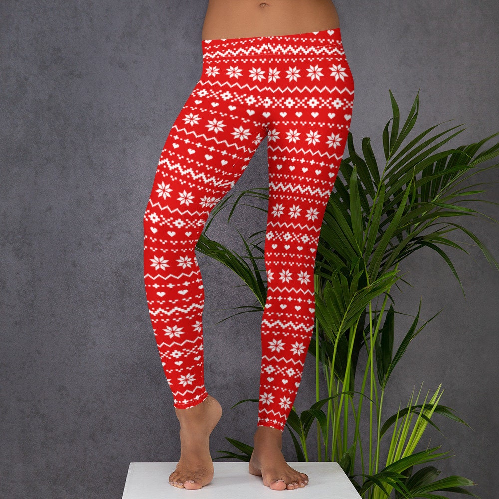 Ugly Christmas Sweater Leggings for Women With Snowflakes 