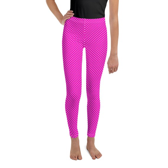 Pink and White Polka Dot Girls Leggings Polka Dot Leggings for