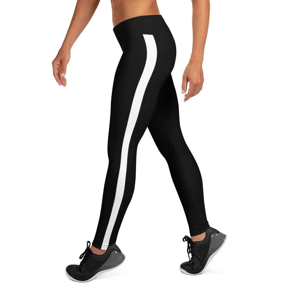 Black leggings with white side stripe cheap