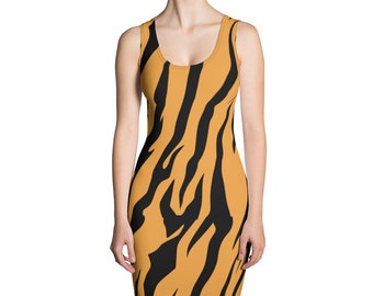 Tiger Print Bodycon Dress, Animal print dress, Tiger print dress, bodycon dress, women's fashion, party dress, festival dress