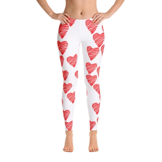 Valentines Leggings for Women, Valentine Heart Pattern Workout