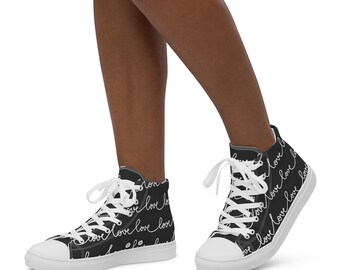 Charcoal Women’s high top canvas shoes with Love