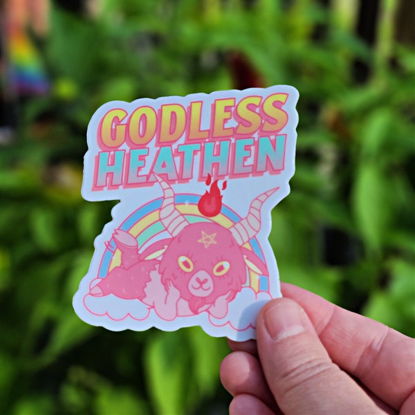 Godless Atheist Sticker, Agnostic Sticker, Cute Baphomet Sticker, Satan Sticker, Anti Religion, Occult Sticker, Satanic Sticker, Rainbow