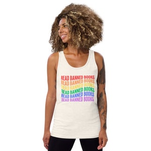 Read Banned Books Unisex Tank Top, Book Lover Shirt, Bookworm Shirt, Rainbow Banned Books, Book Ban Tank Top, Pride Month Tank Top