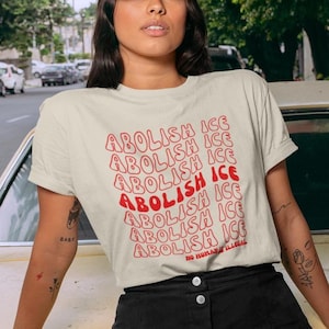 Abolish ICE Shirt, No Human is Illegal, No one Is Illegal on Stolen Land, Retro Abolish Ice Grocery Style Tee, Resistance Protest Shirt