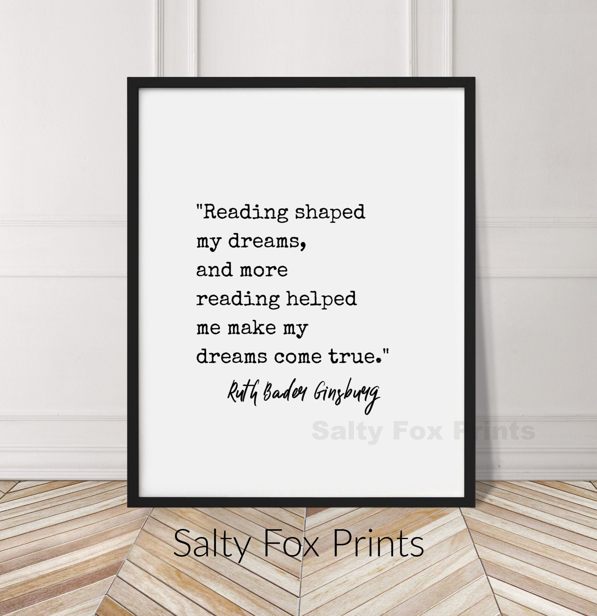 reading shaped my dreams quote printable wall art ruth bader etsy