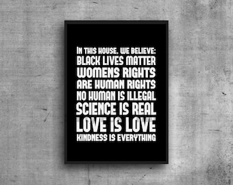 House Rules Poster, Political Poster, Feminist Art Print, Love is Love, Science is Real, Leftist Poster, Liberal Values Print, Human Rights